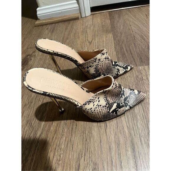 Femme LA Python Mule Print Heel Shoes Size 37 US 7 - Picture 4 of 7
